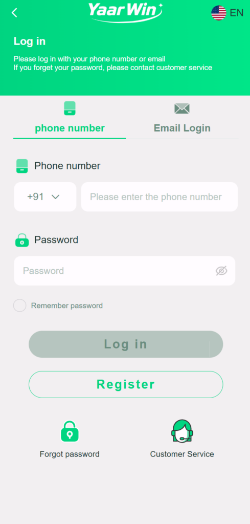 YaarWin Game Login Page